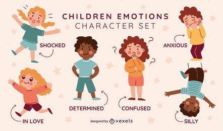 Children emotions characters set