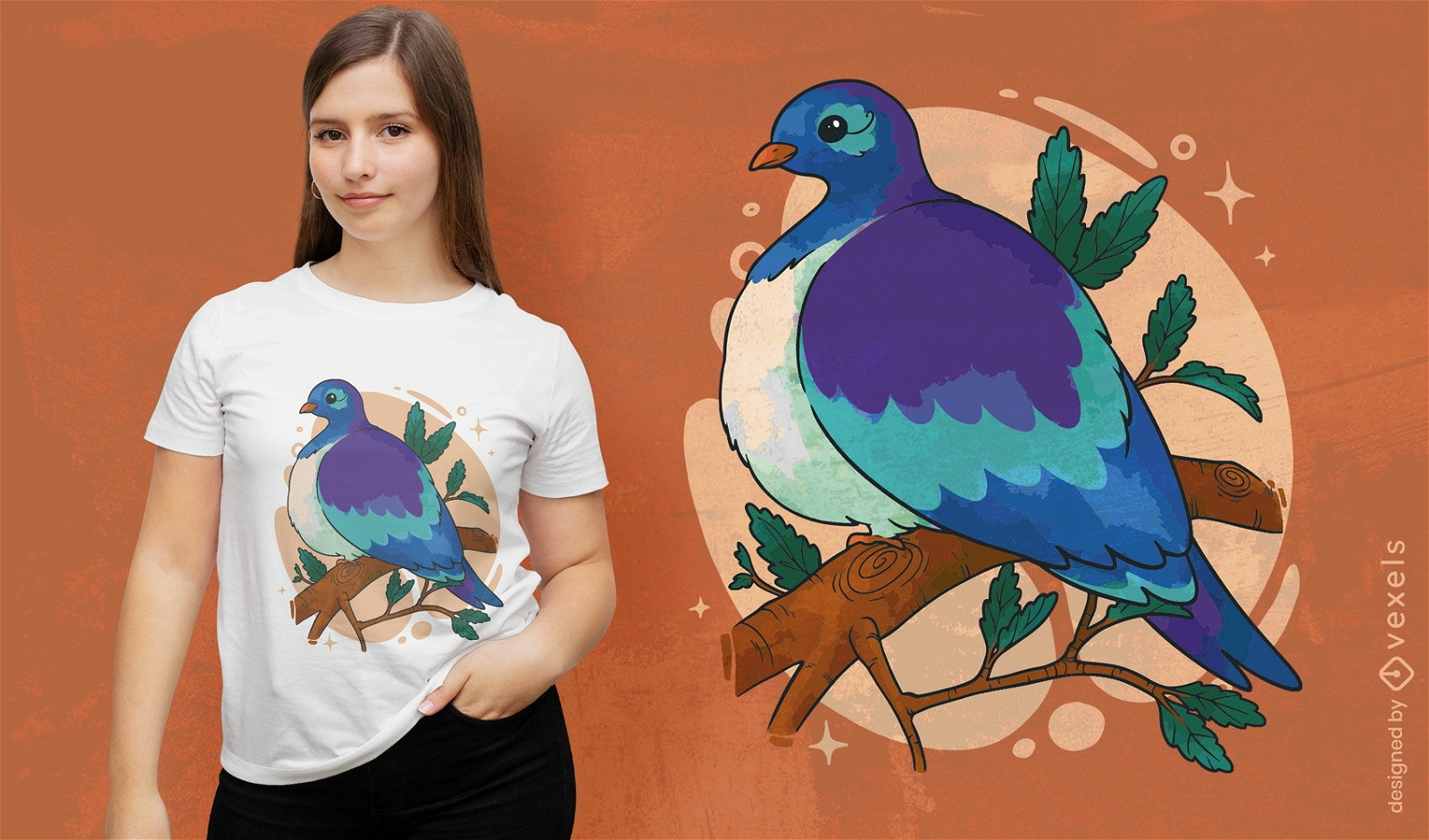 Pássaro azul em design de camiseta de galho de árvore