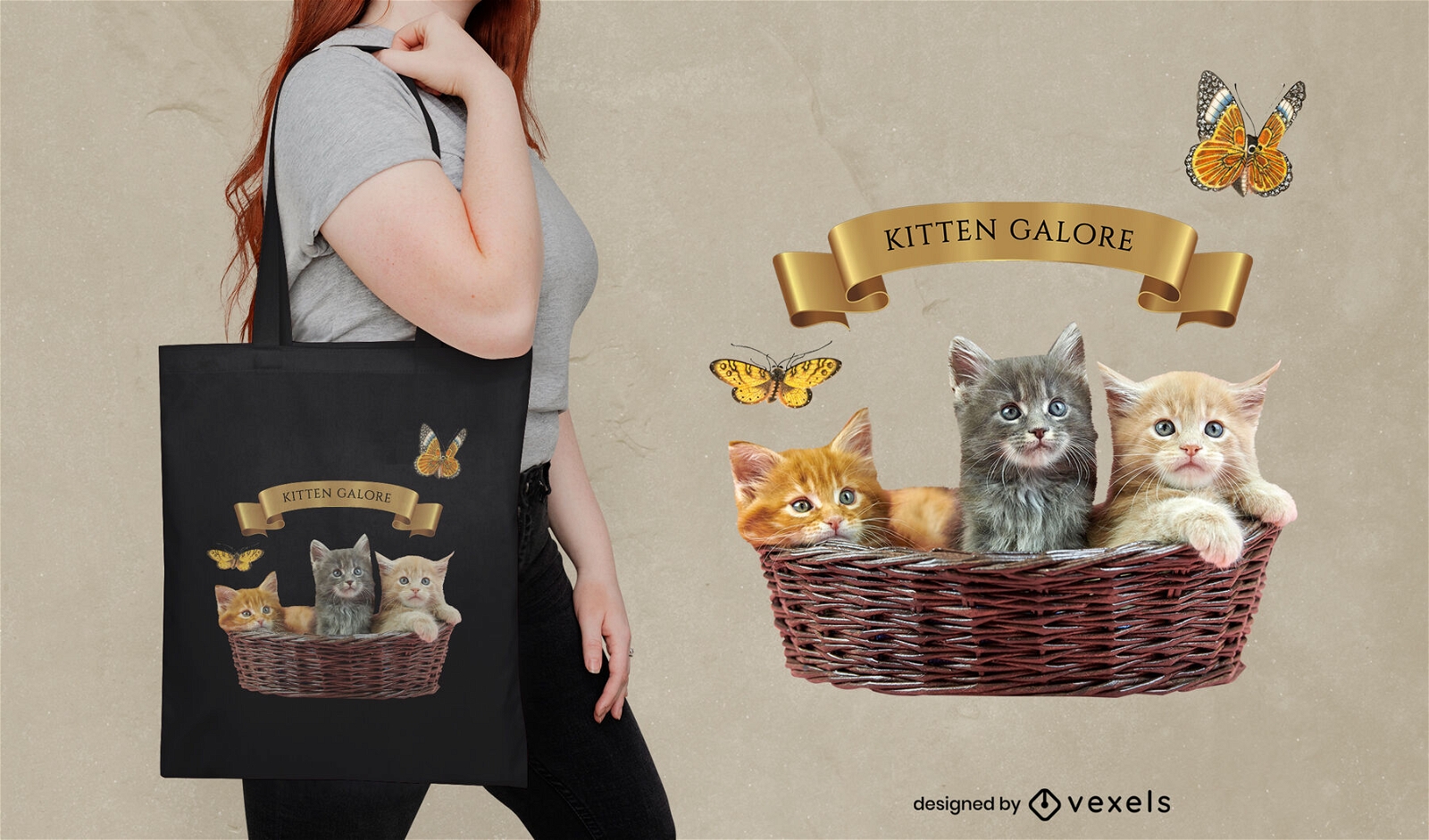 Basket with baby cats tote bag design