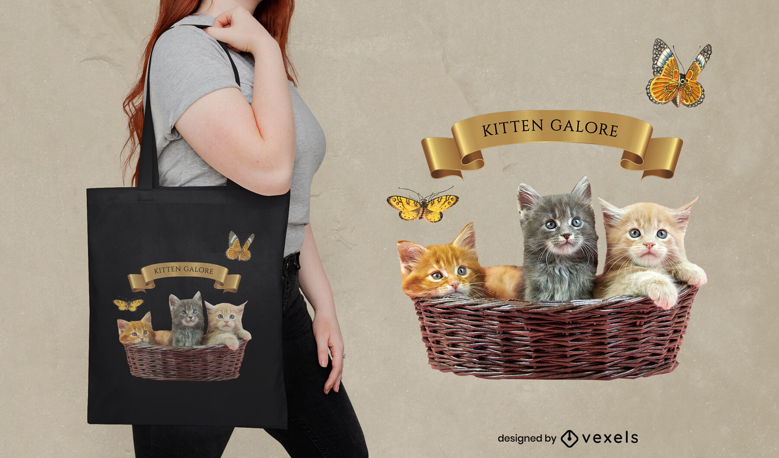 Cesta com design de bolsa de bebê gatos