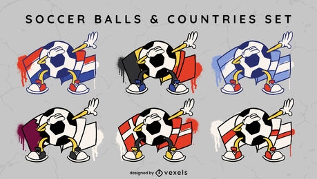 Juego de balones y banderas de fútbol