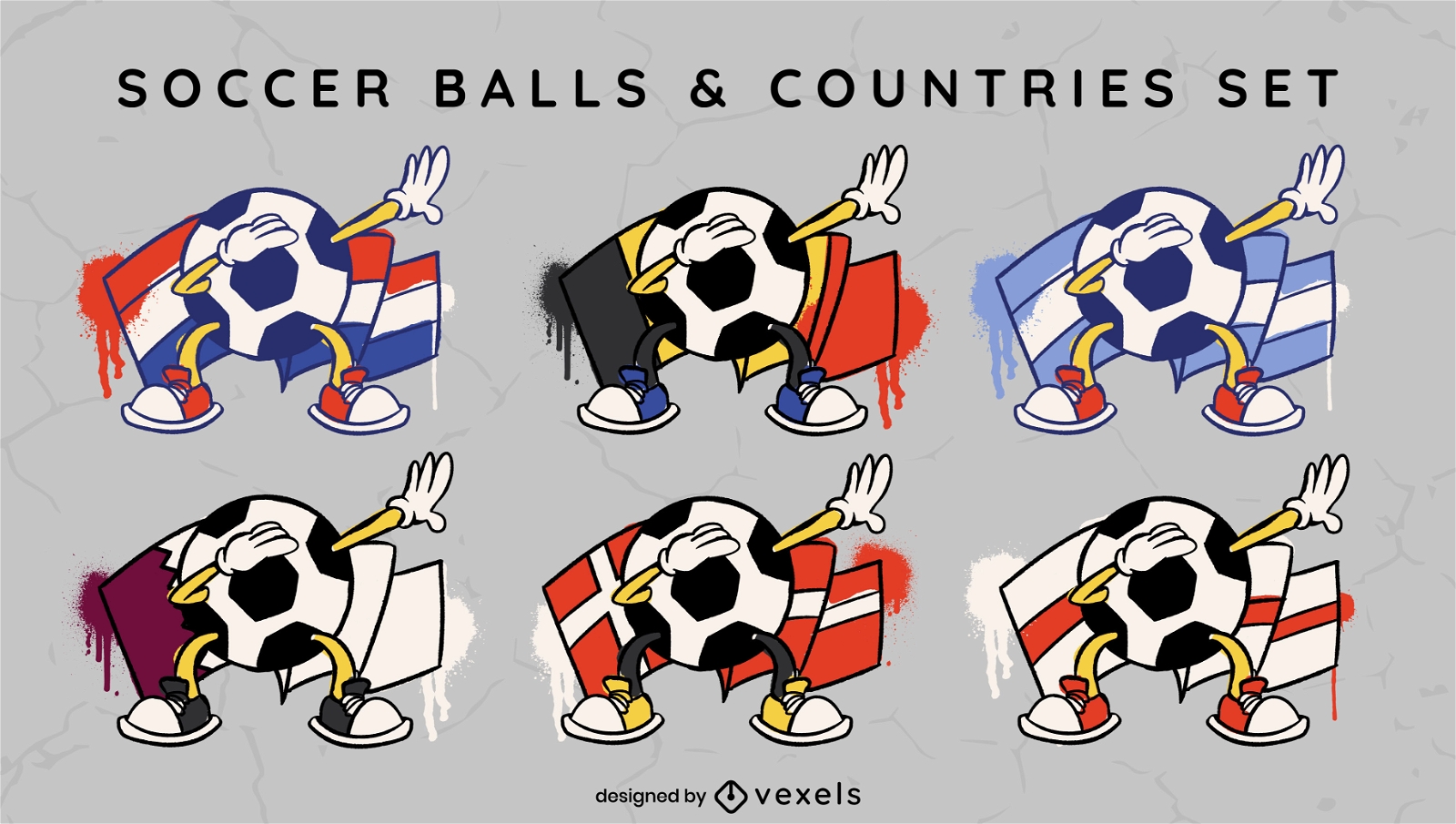 Juego de balones y banderas de fútbol