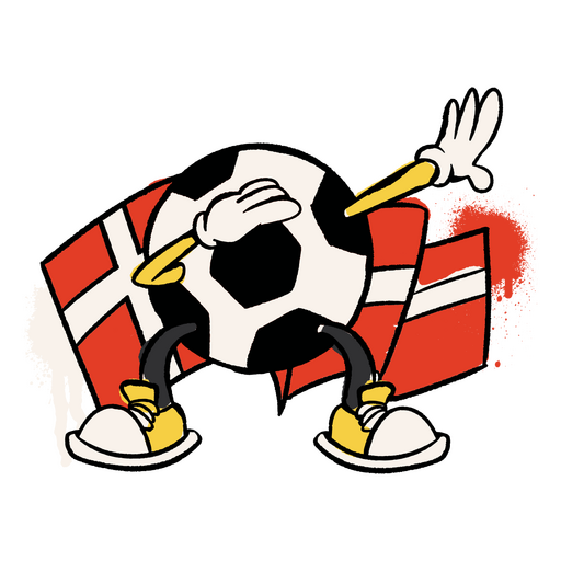 Dibujos animados retro de balón de fútbol de bandera de dinamarca