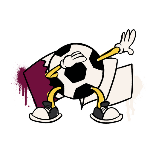 Balón de fútbol de bandera de qatar dibujos animados retro
