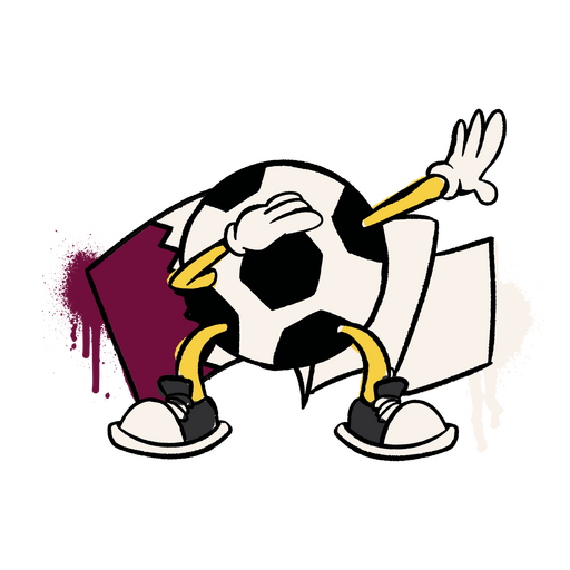 Balón de fútbol de bandera de qatar dibujos animados retro Diseño PNG