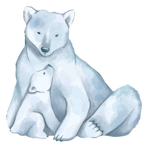 Cute polar bear mother and baby watercolor animals PNG Design