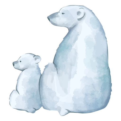 Cute polar bear mother and baby back watercolor animals PNG Design