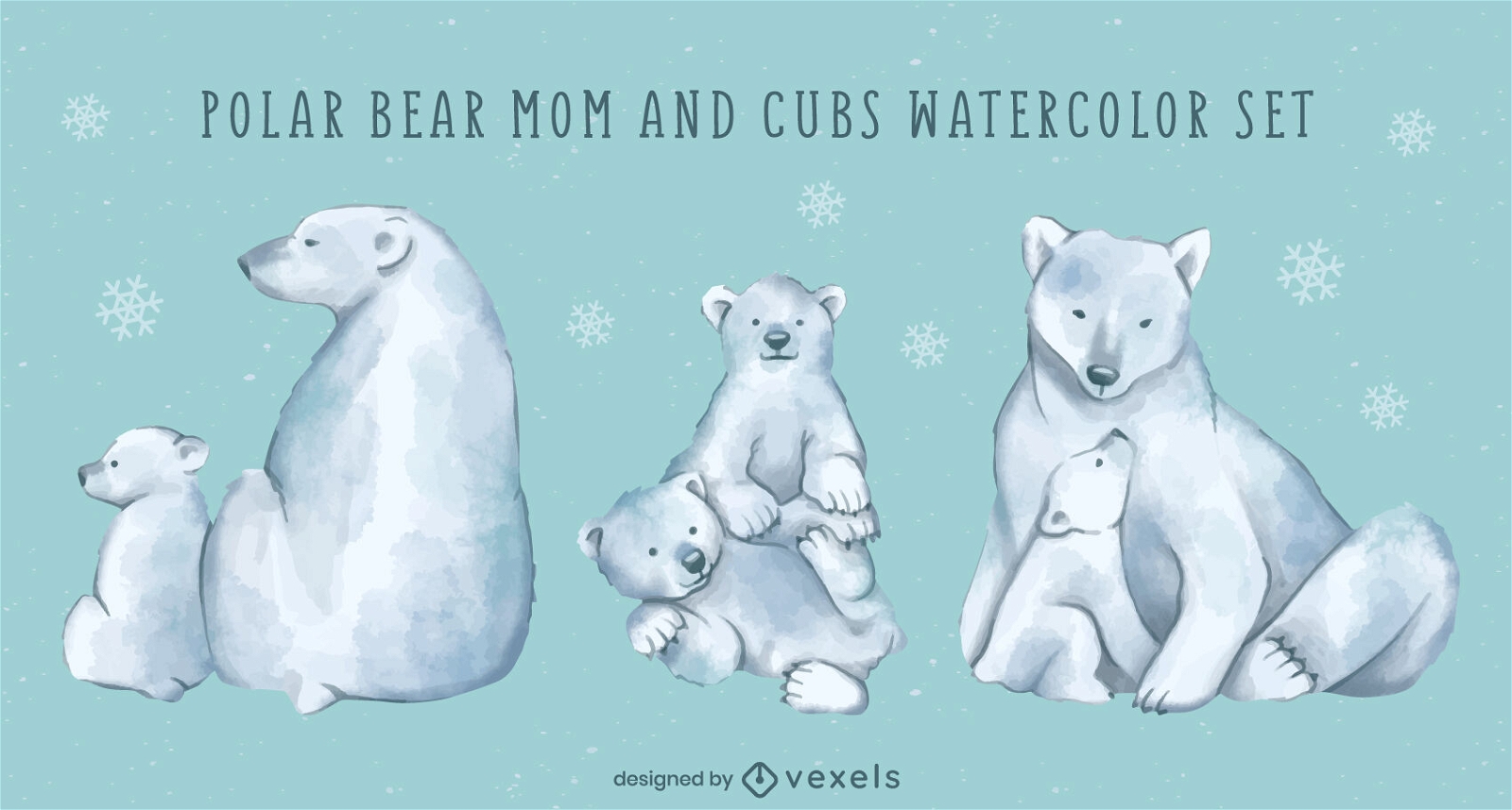 Polar bear animals and babies cute set