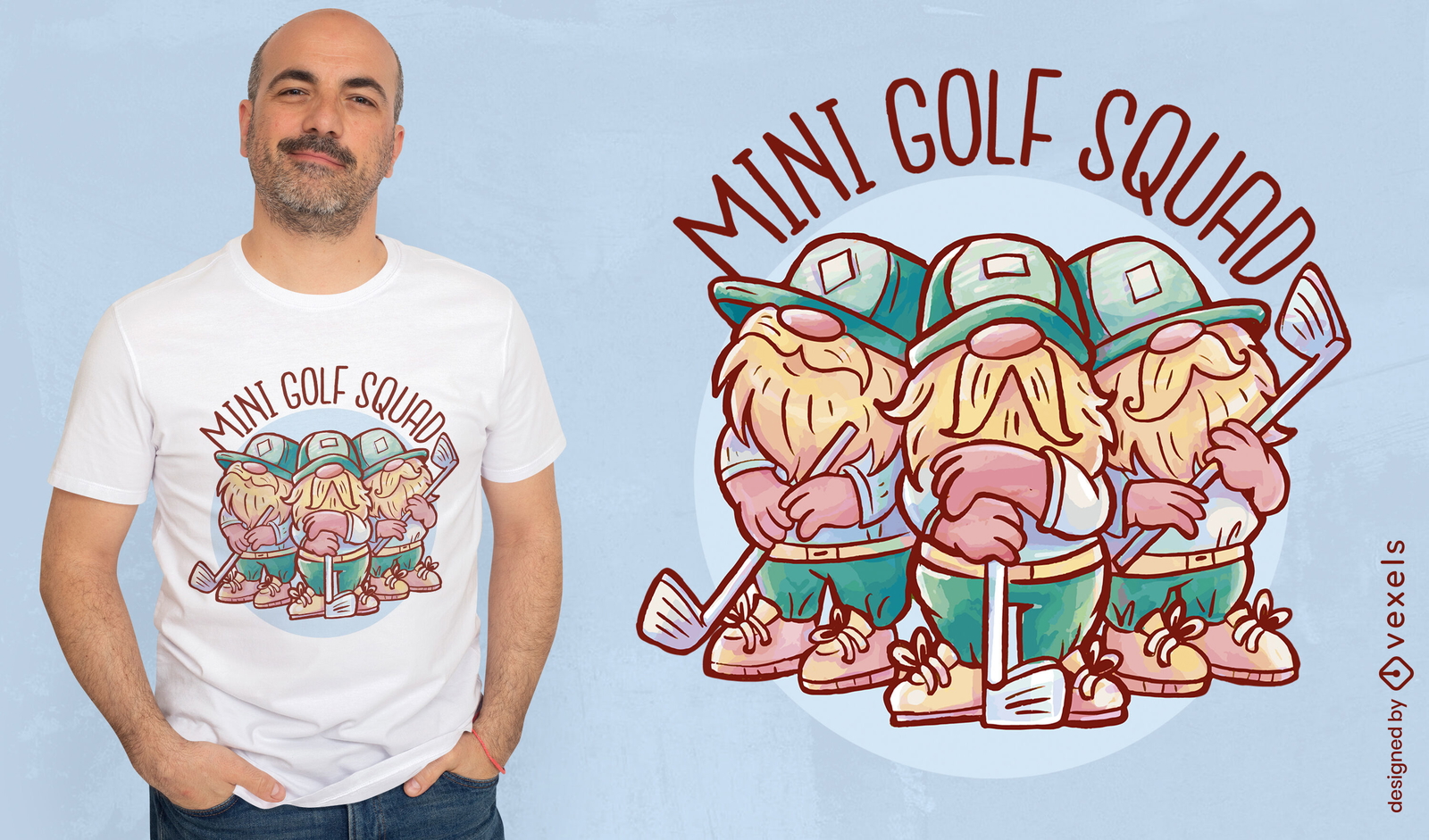 Diseño de camiseta de mini gnomos de golf.