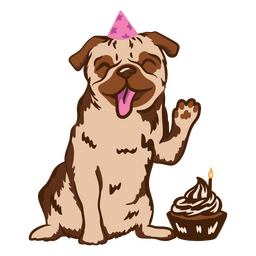 Personaje de perro pug de cumpleaños