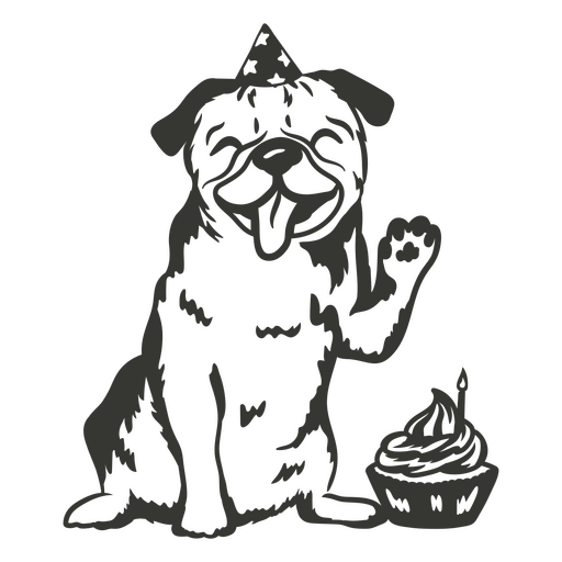 Cachorro Pug com bolo de aniversário Desenho PNG