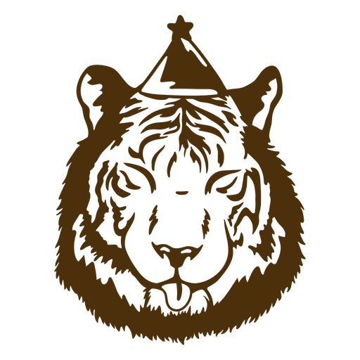 Brown tiger wearing a party hat PNG Design