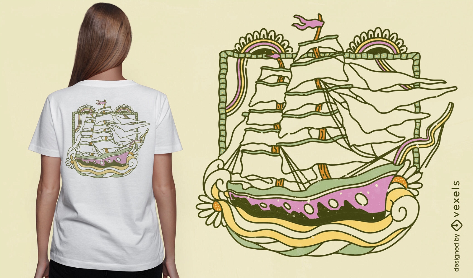 Design de camiseta de navio antigo da Estrela da ?ndia
