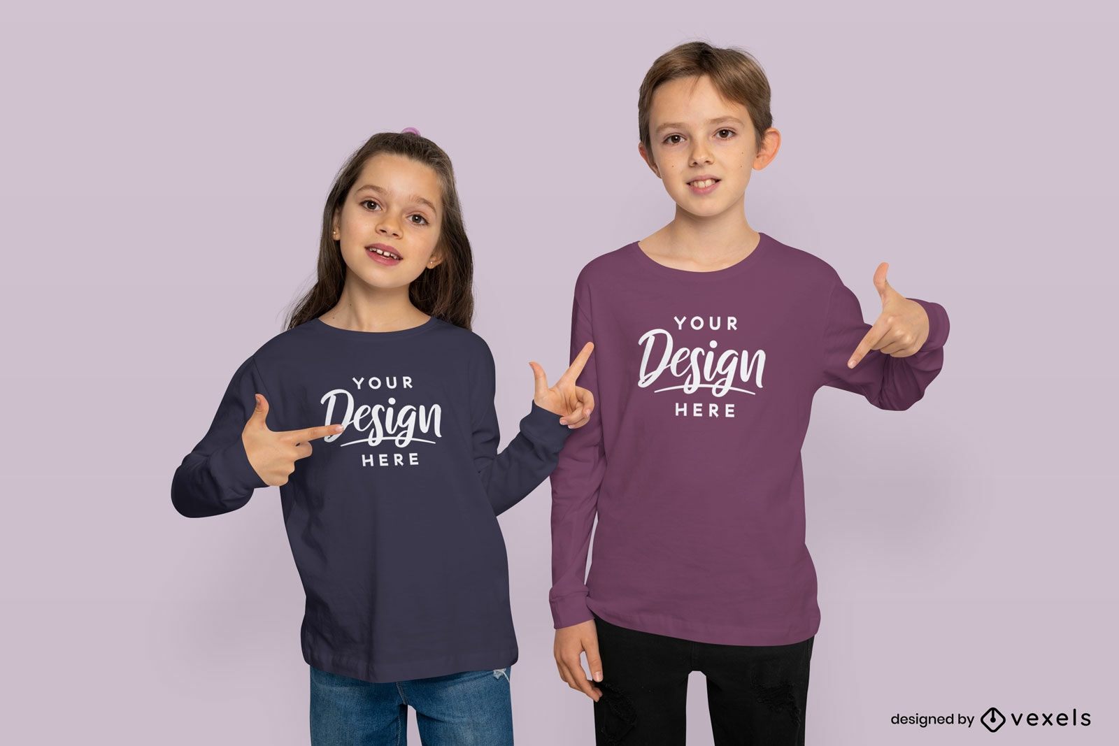 Boy and girl children in sweatshirt mockup