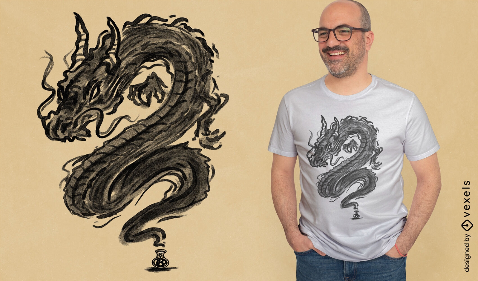 Diseño de camiseta de dragón de tinta de tatuaje