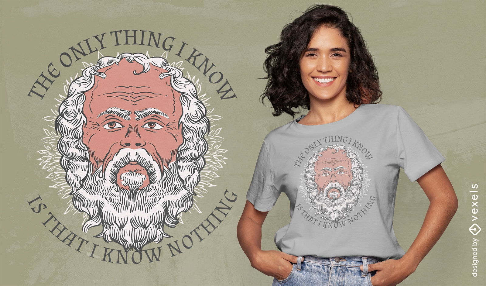 Kopf von Sokrates mit beliebtem Zitat-T-Shirt-Design