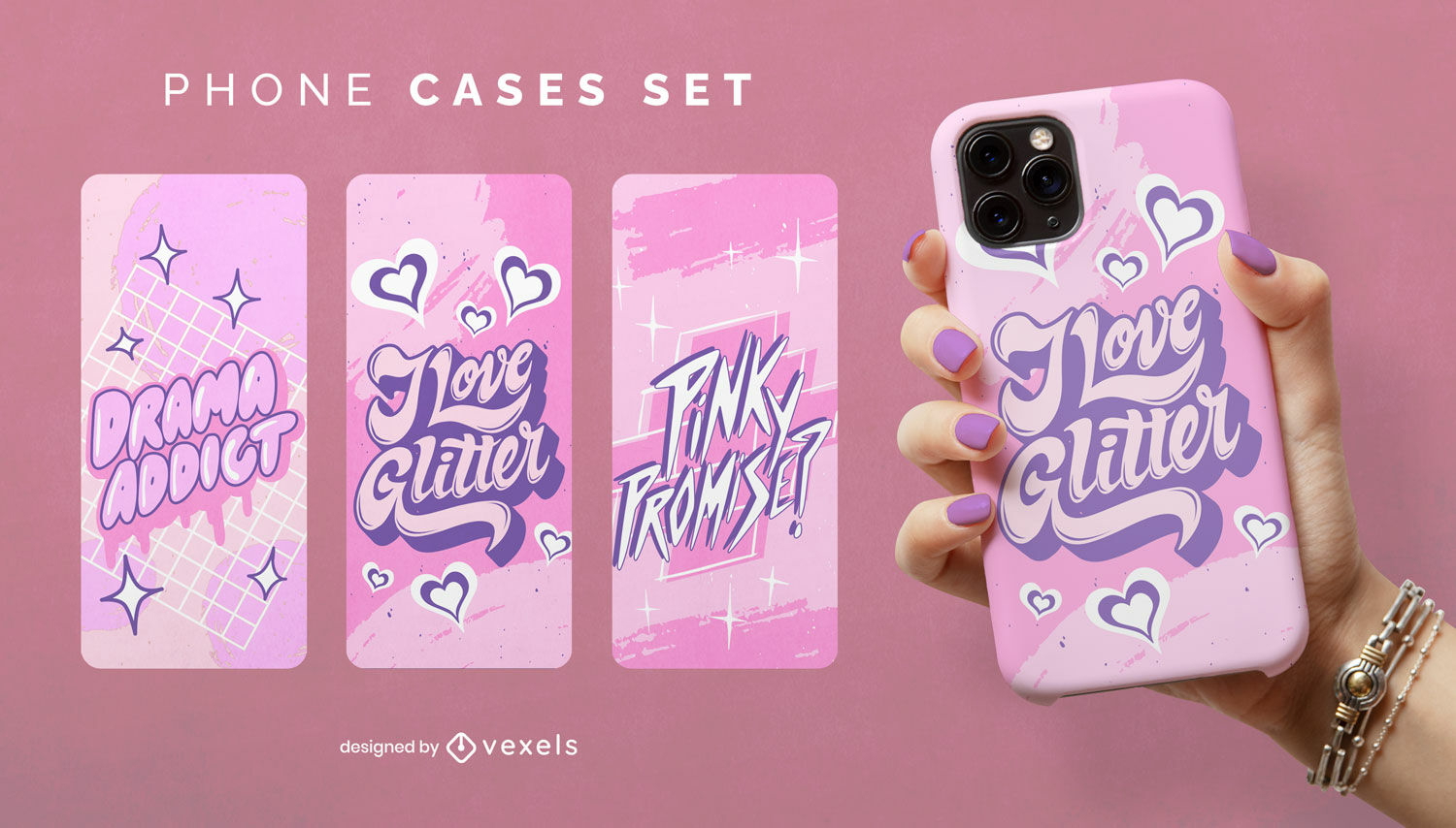 Conjunto de capas de telefone Y2K rosa e brilhante