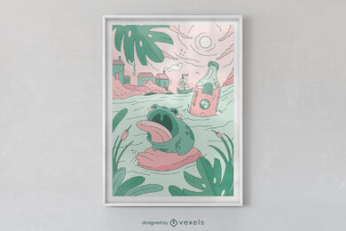 Diseño de cartel de rana kawaii