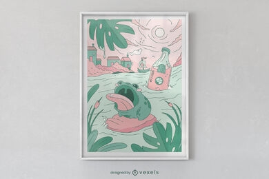 Kawaii frog poster design