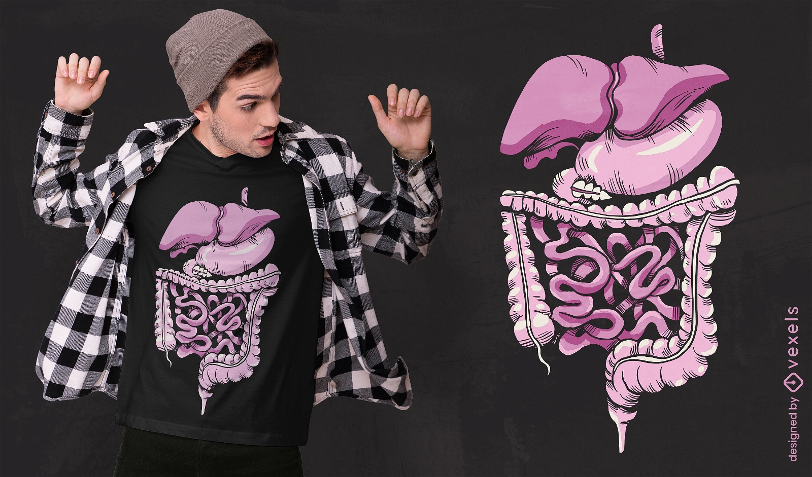 Design detalhado da camiseta do sistema digestivo