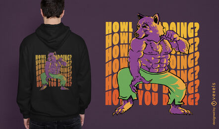 Divertido diseño de camiseta de personaje de lobo
