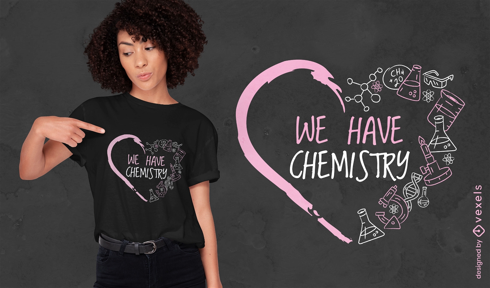 Temos design de camiseta de coração de química