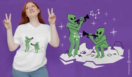Aliens playing trumpets t-shirt design