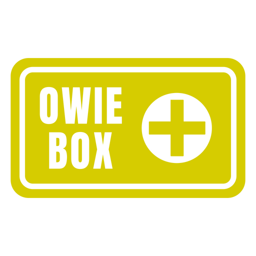Cartel amarillo con la palabra owie box Diseño PNG