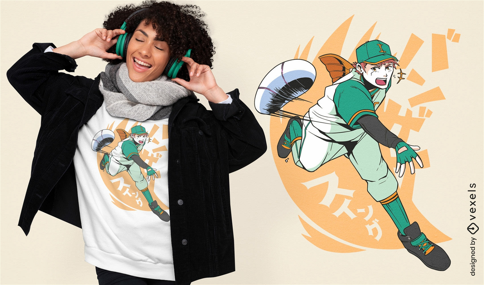 Anime-T-Shirt-Design f?r Baseballspieler