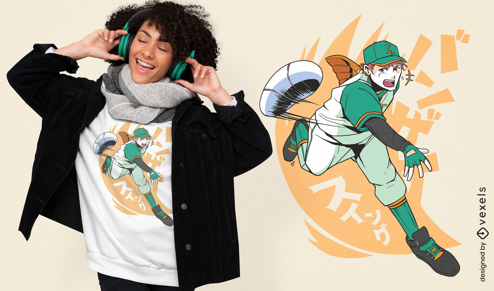 Baseball player anime t-shirt design