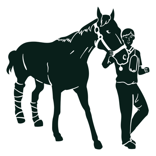Silhouette eines Mannes, der neben einem Pferd steht PNG-Design