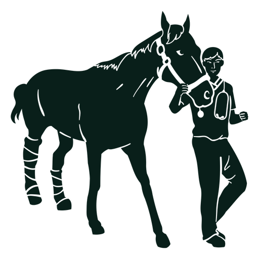 Silhouette of a man standing next to a horse PNG Design