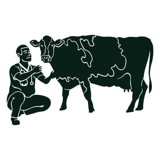 Hombre arrodillado junto a una vaca Diseño PNG
