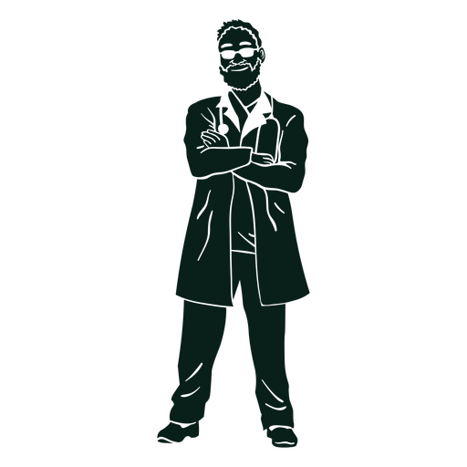 Black silhouette of a doctor with his arms crossed PNG Design