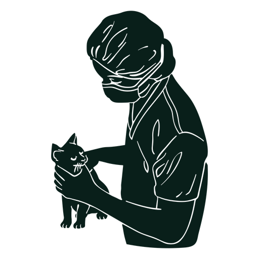 Silhouette of a woman holding a cat PNG Design
