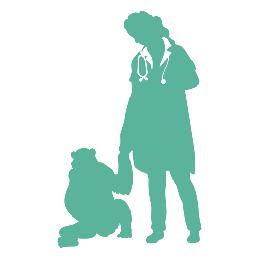 Silueta de una mujer con un estetoscopio y un perro. Diseño PNG