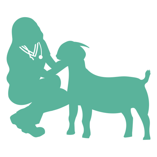 Silhouette of a woman petting a goat PNG Design
