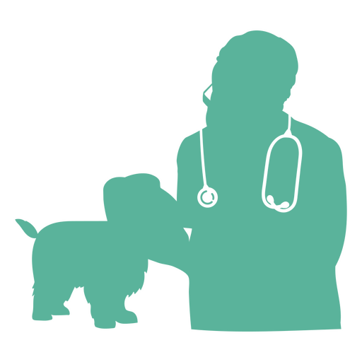 Silueta de un veterinario con estetoscopio y un perro. Diseño PNG