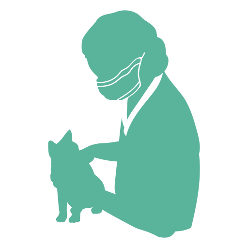 Silhouette of a veterinarian holding a cat in green PNG Design