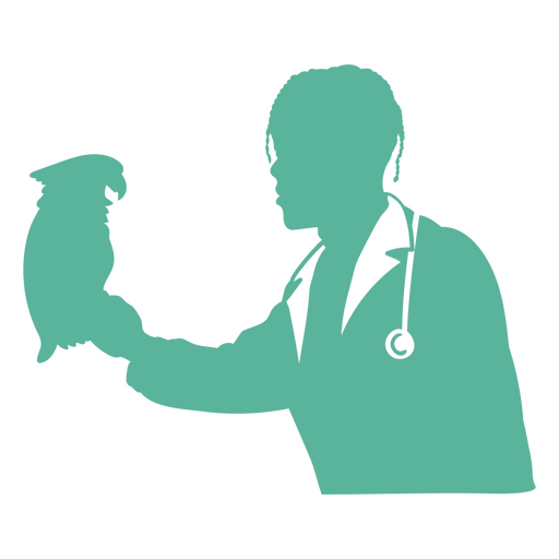 Silhouette of a doctor holding a parrot PNG Design