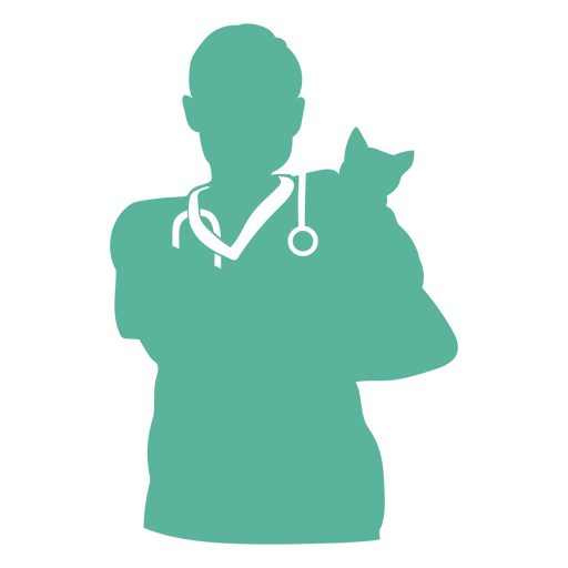 Silhouette of a veterinarian holding a cat PNG Design