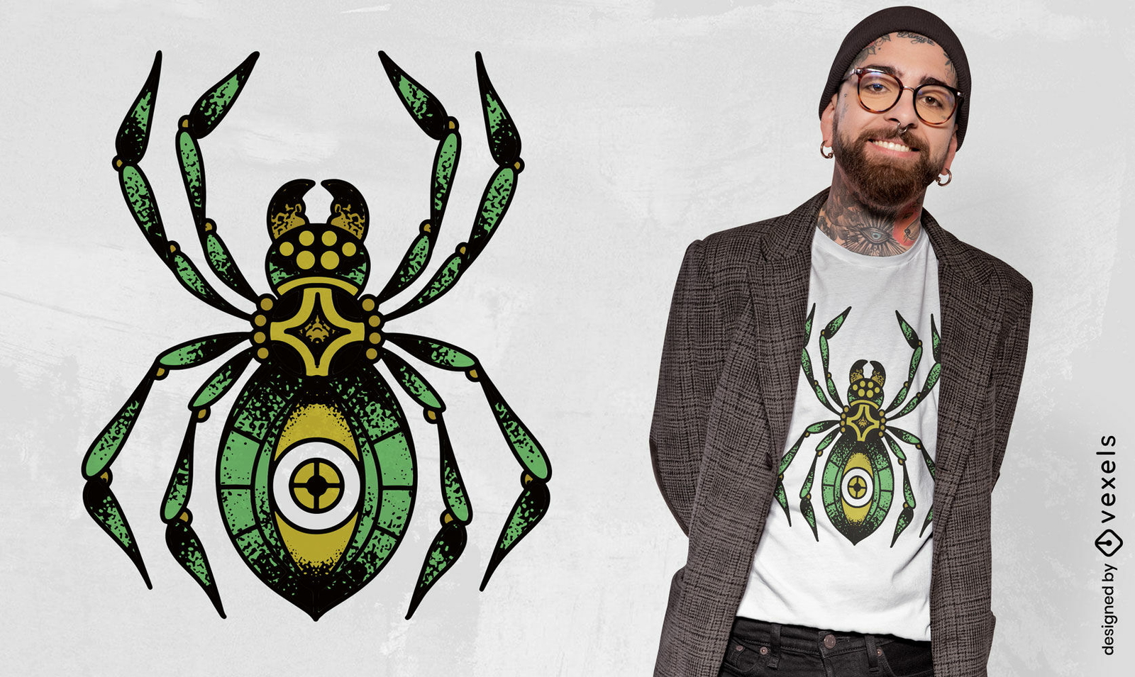 Diseño de camiseta de araña de tatuaje verde.