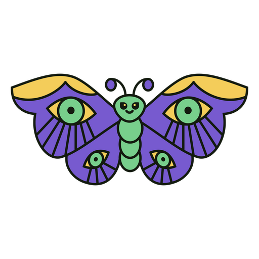 Mariposa morada con ojos amarillos. Diseño PNG
