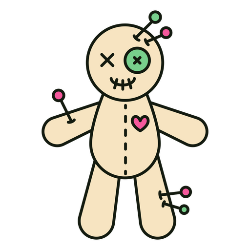 Stuffed voodoo doll with pins and a heart on it PNG Design