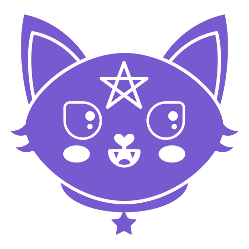 Gato satánico con un pentagrama kawaii. Diseño PNG