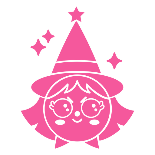 Pink witch with glasses and a hat PNG Design