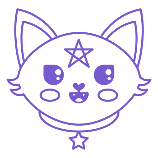 Gato morado con una estrella en la cabeza. Diseño PNG