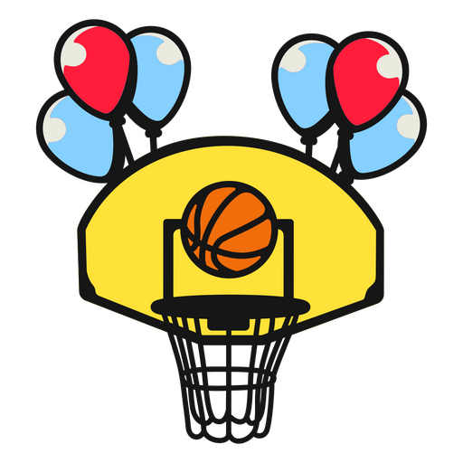 Aro de baloncesto con globos y globos. Diseño PNG