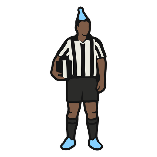 Árbitro de fútbol con gorro de cumpleaños. Diseño PNG