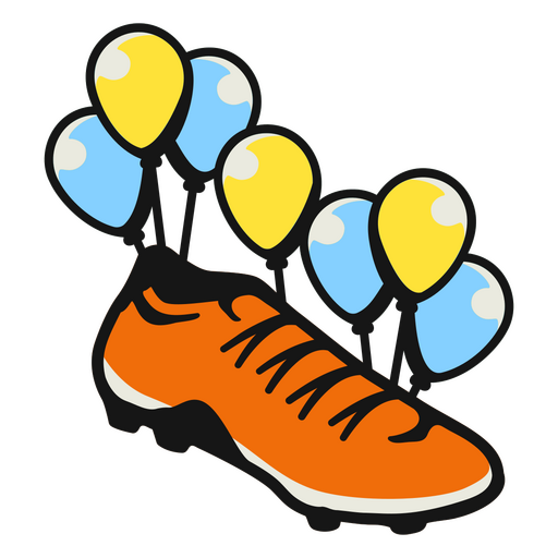 Zapato de f?tbol con globos. Diseño PNG